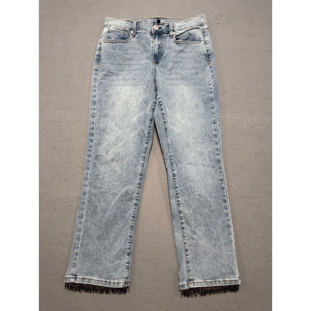 Y2K DG2 Diane Gilman Jeans Women's 8 Blue Light Wash Beaded Straight Leg Relaxed